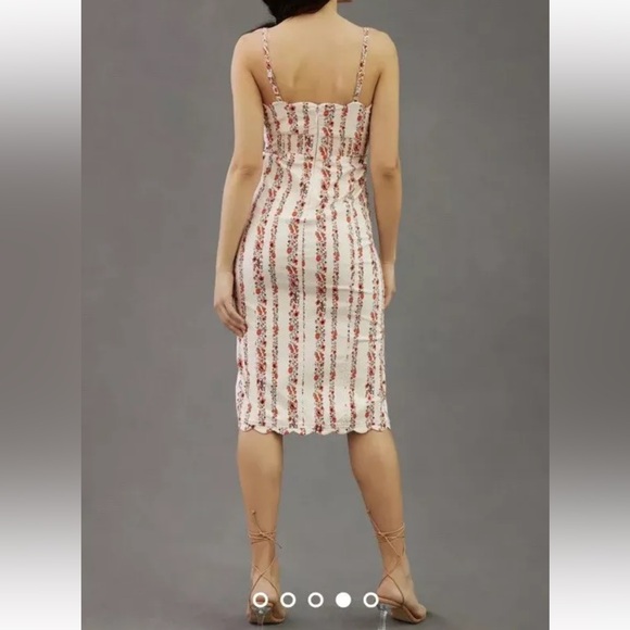 Anthropologie Sweetheart Scallop Midi Sheath Dress Button Floral Stripe NWT 14 - Picture 4 of 12